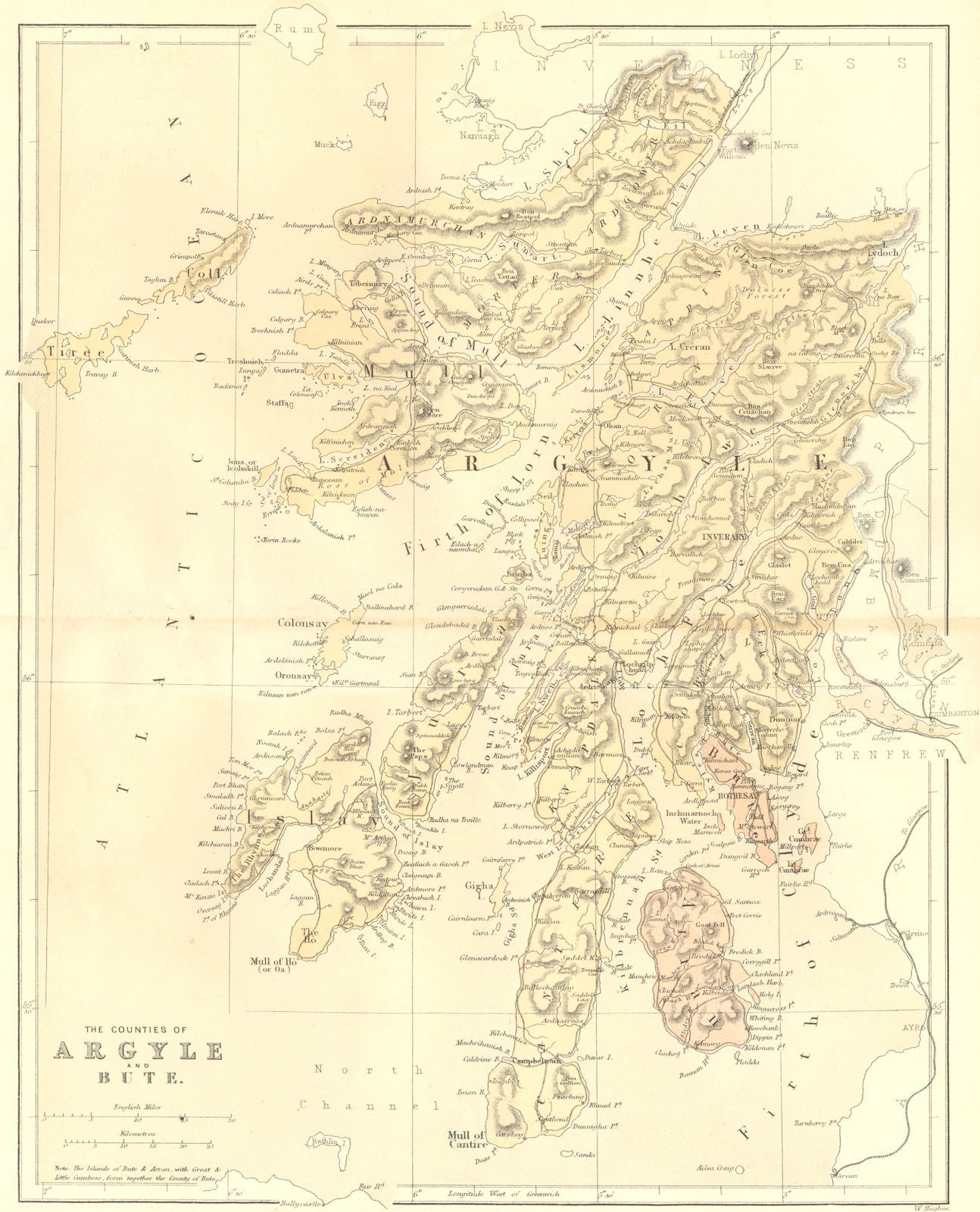SCOTLAND. Argyle & Bute. Virtue 1868 old antique vintage map plan chart
